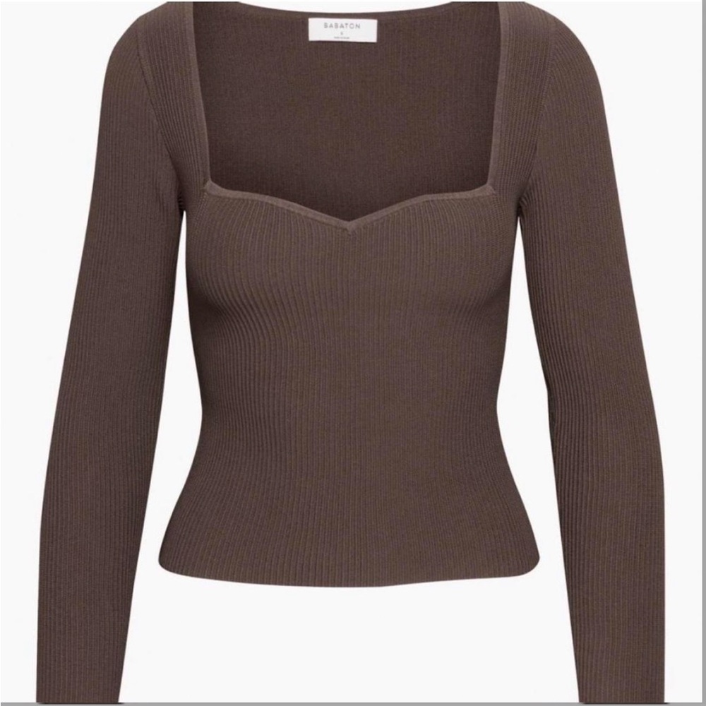 Aritzia Babaton Sculpt Knit Sweetheart Longsleeve - Brown, XS
